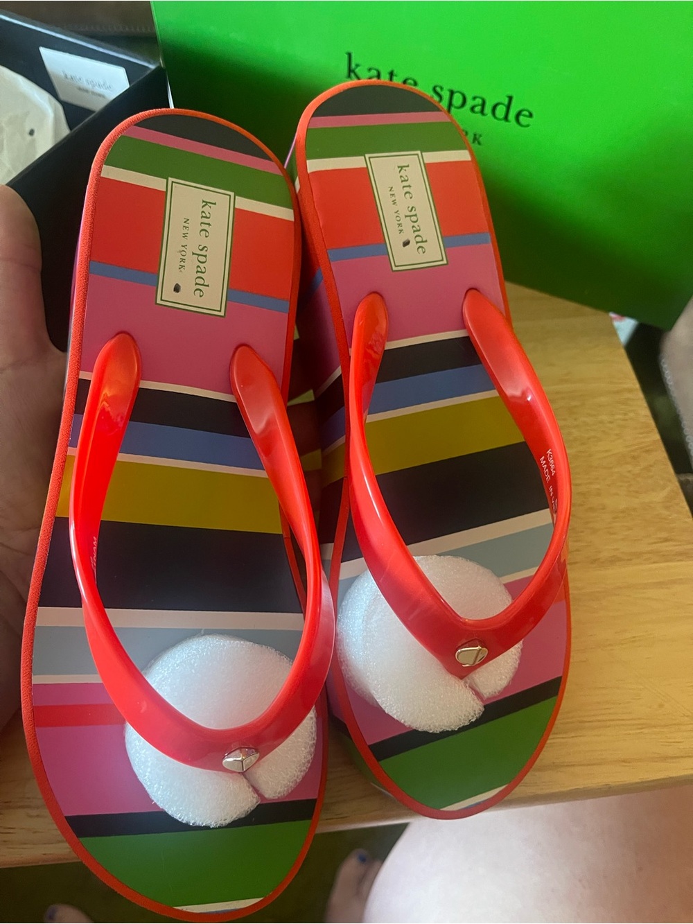 New Kate Spade New York Women’s Striped Logo Platform Thong Slip-On Sandals 8B - Picture 6 of 7
